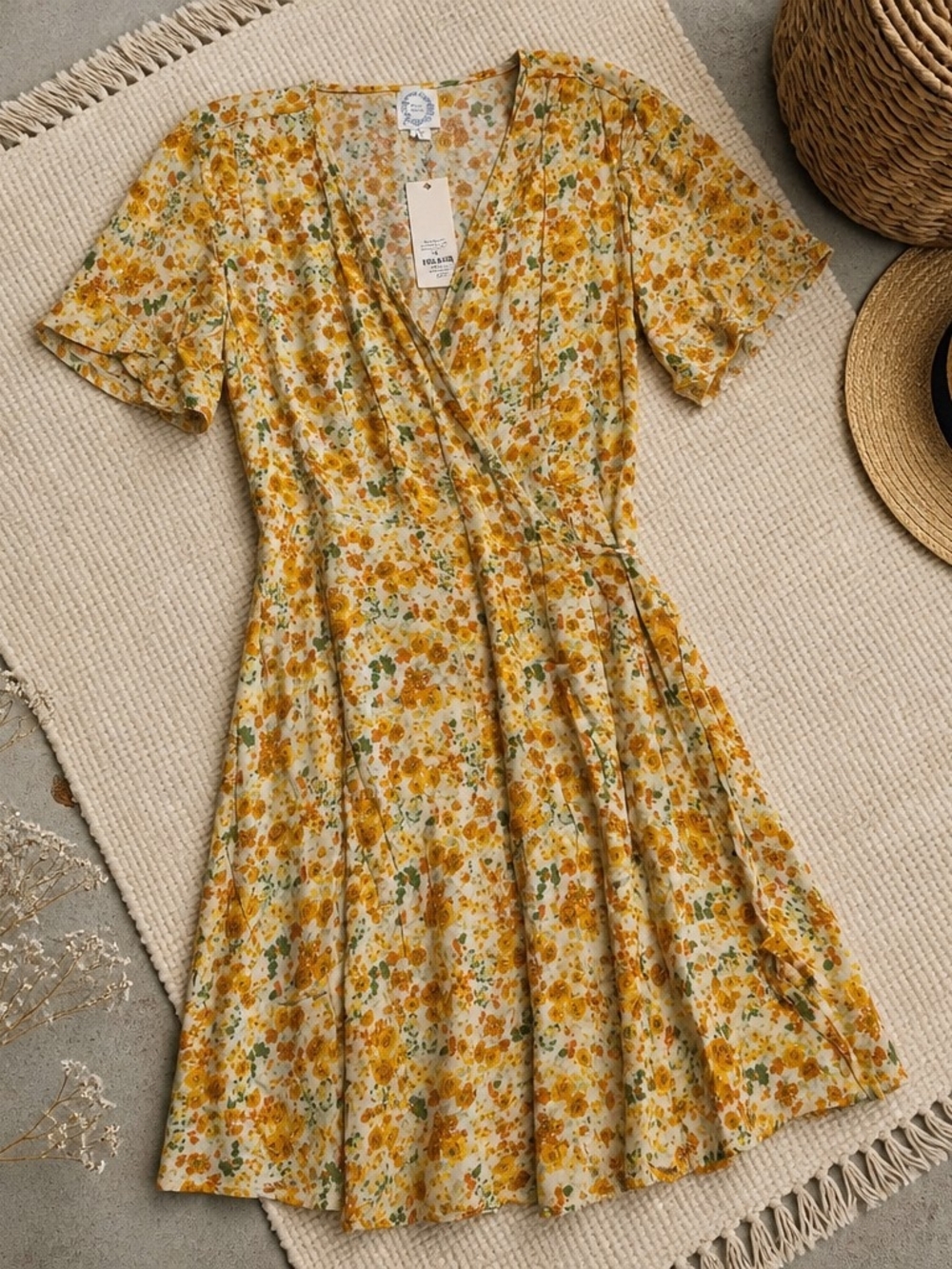 Floral Wrap Midi Dress - Yellow